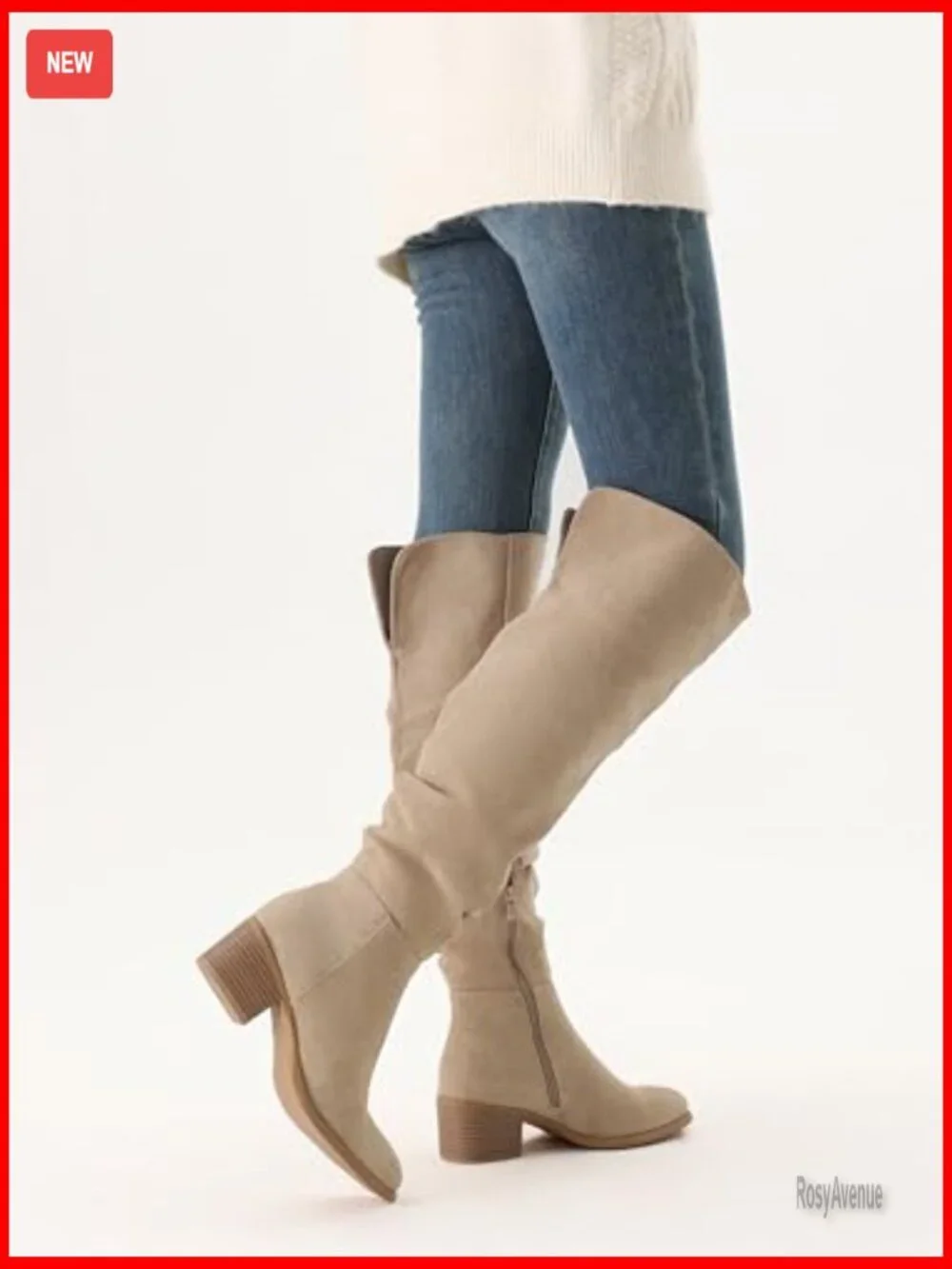 Women's Over The Knee Boots Chunky Block Heel Pointed Toe Slouchy Side Zipper